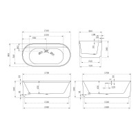 Ванна акриловая Abber AB9444MW, 170 х 80 см, цвет белый матовый