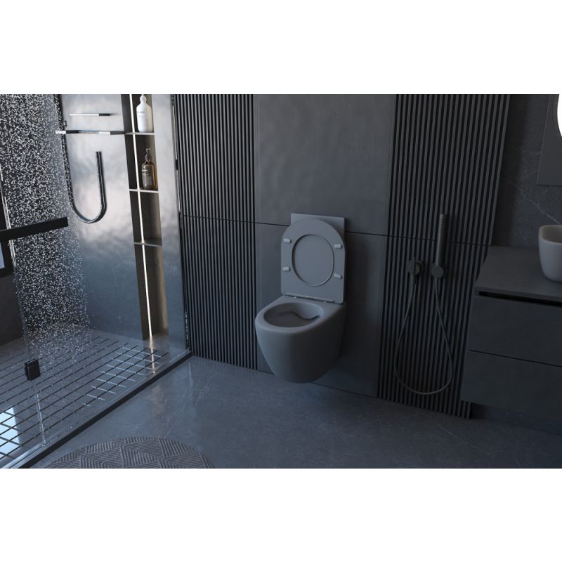 Унитаз ABBER Bequem AC1101MG подвесной серый матовый, безободковый