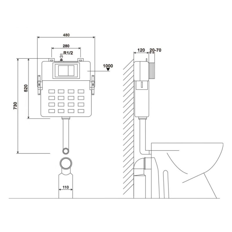 Смывной бачок скрытого монтажа ABBER AC0104 для приставного унитаза