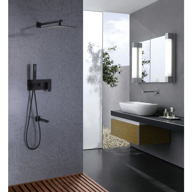 Душевая система ABBER Daheim AF8217B скрытого монтажа с изливом, черная матовая