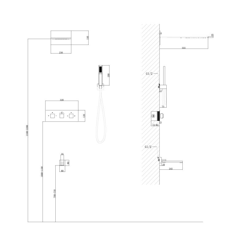 Душевая система ABBER Daheim AF8253 скрытого монтажа с изливом, термостат, хром