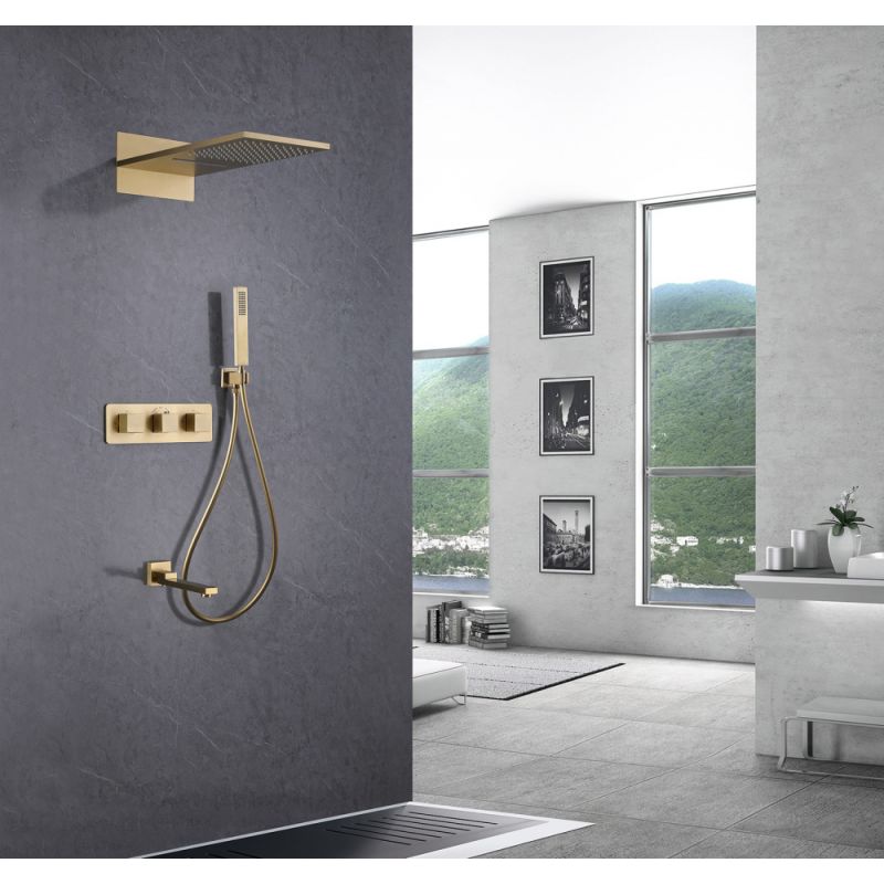 Душевая система ABBER Daheim AF8253G скрытого монтажа с изливом, термостат, золото матовое