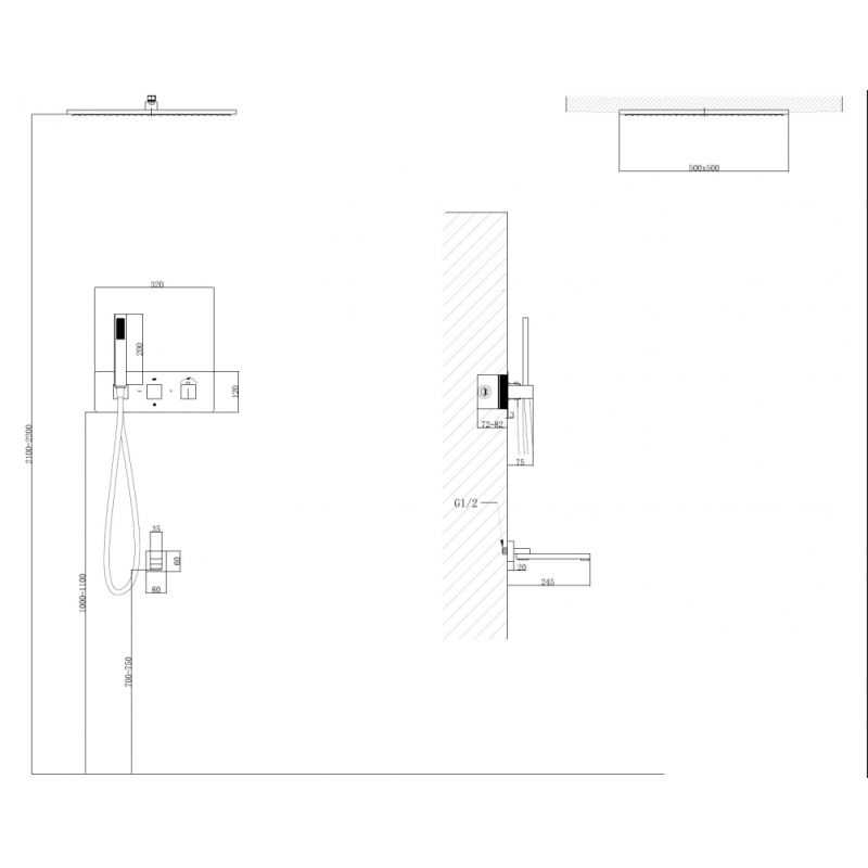 Душевая система ABBER Daheim AF8254 скрытого монтажа с изливом, термостат, хром