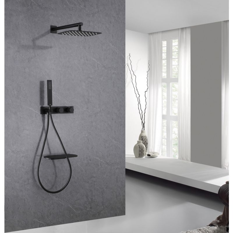 Душевая система ABBER Rund AF8750B скрытого монтажа с изливом, термостат, черная матовая