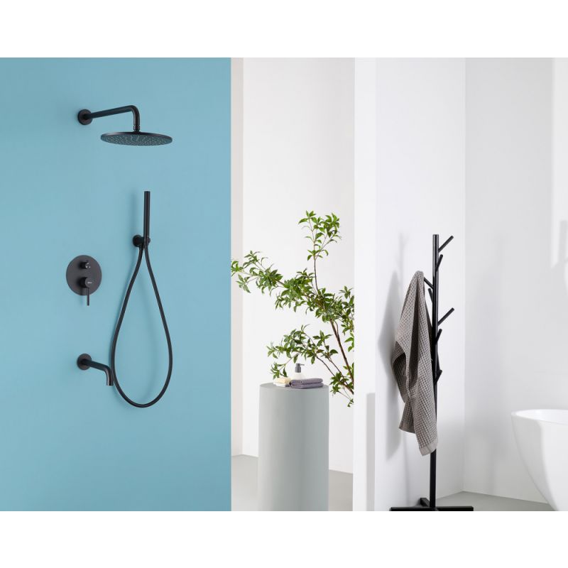 Душевая система ABBER Wasser Kreis AF8117B скрытого монтажа с изливом, черная матовая