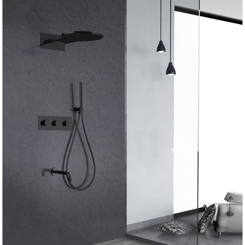 Душевая система ABBER Wasser Kreis AF8150B скрытого монтажа с изливом, термостат, черная матовая