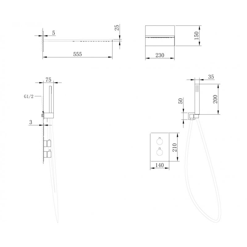 Душевая система ABBER Weiss Insel AF8052 скрытого монтажа без излива, термостат, хром