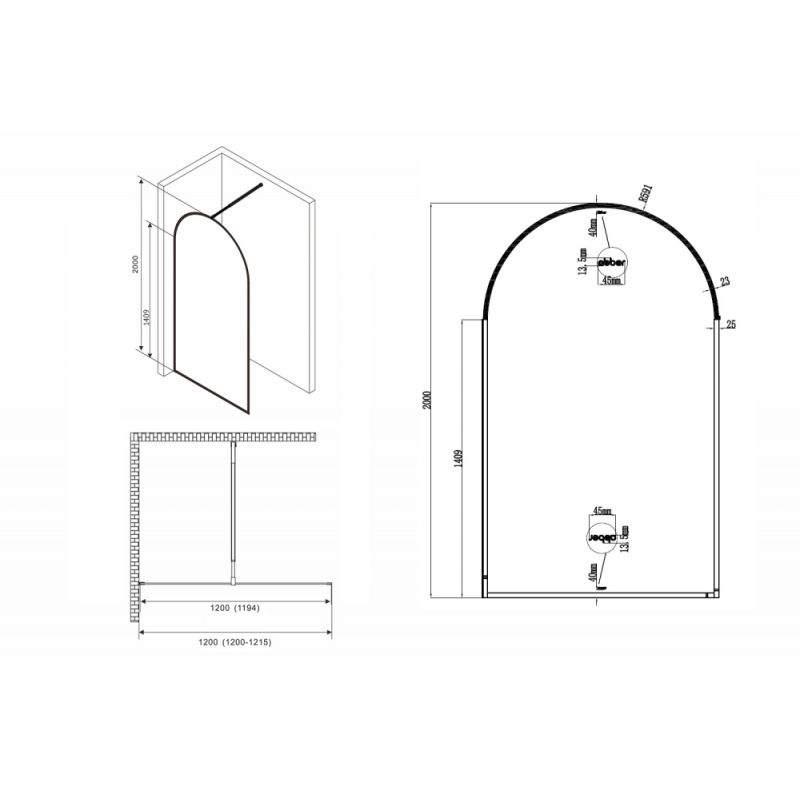 Душевая перегородка ABBER Immer Offen AG64120B