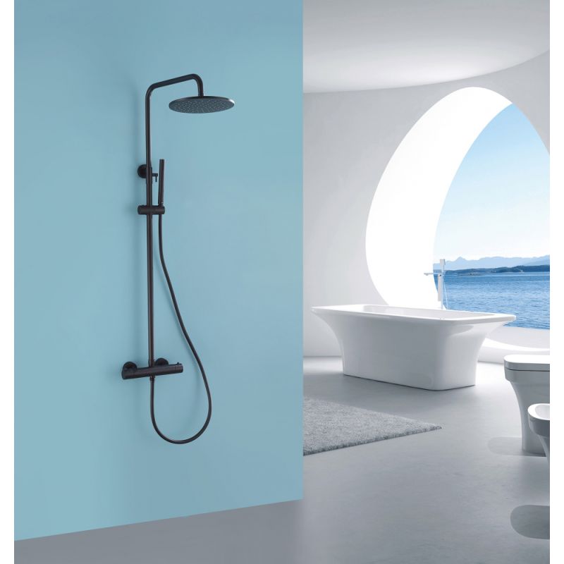 Душевая стойка ABBER Wasser Kreis AF8160B с термостатом без излива, черная матовая