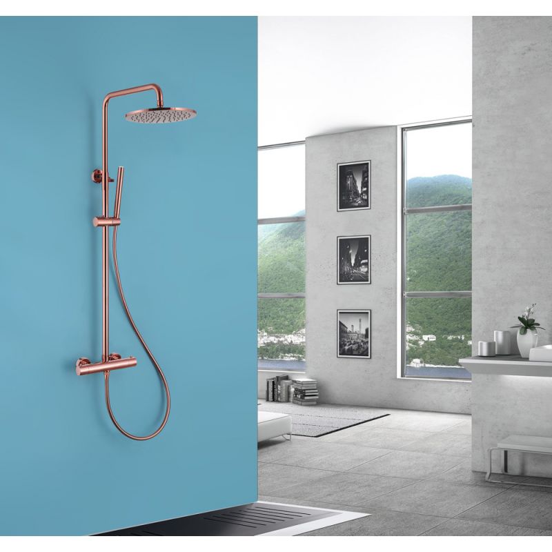 Душевая стойка ABBER Wasser Kreis AF8160RG с термостатом без излива, розовое золото