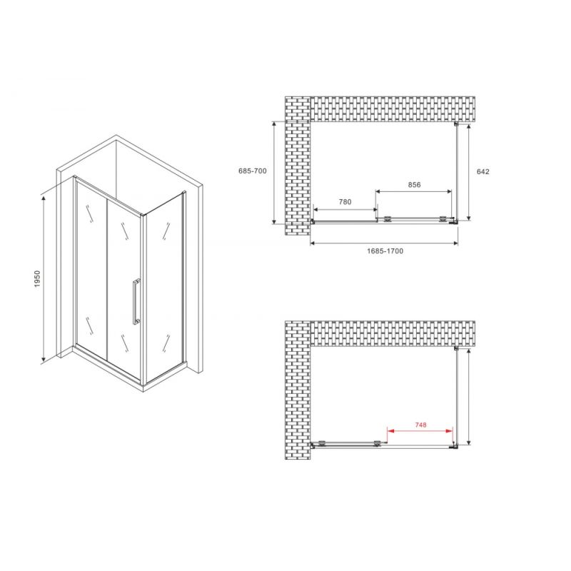 Душевой уголок ABBER Schwarzer Diamant AG30170BMH-S70BM