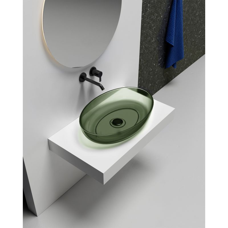 Раковина накладная прозрачная ABBER Kristall AT2801Vesuvian оливковая