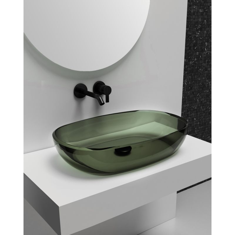 Раковина накладная прозрачная ABBER Kristall AT2805Vesuvian оливковая