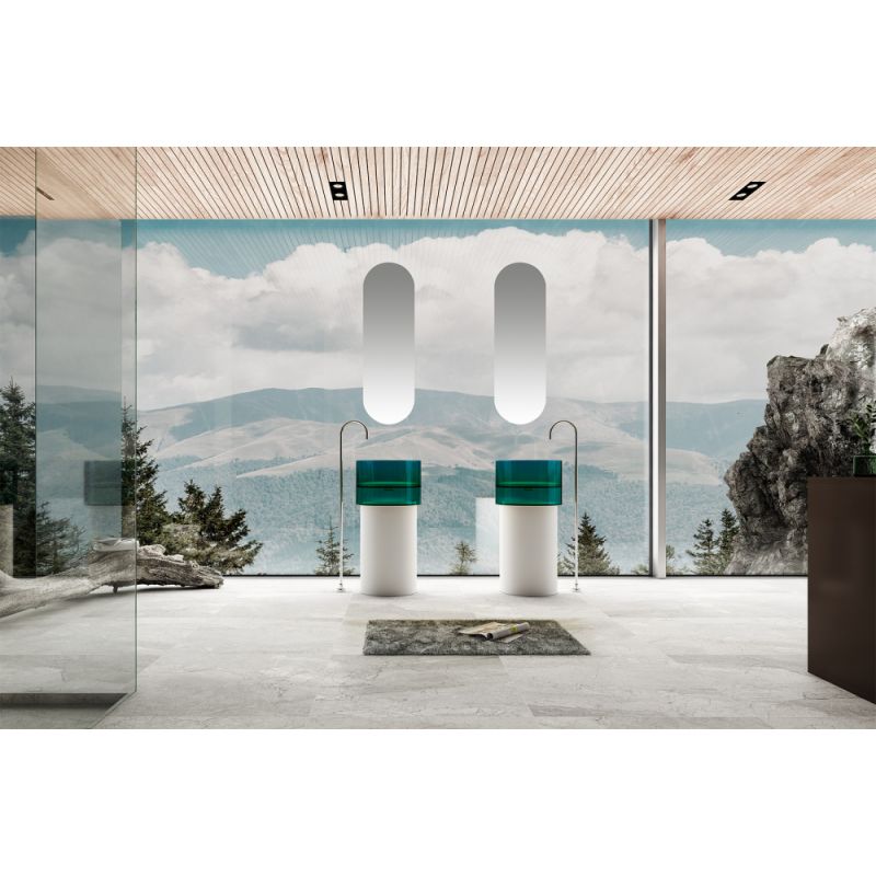 Раковина отдельностоящая прозрачная ABBER Kristall AT2701White-Aquamarin-H белый/бирюзовый