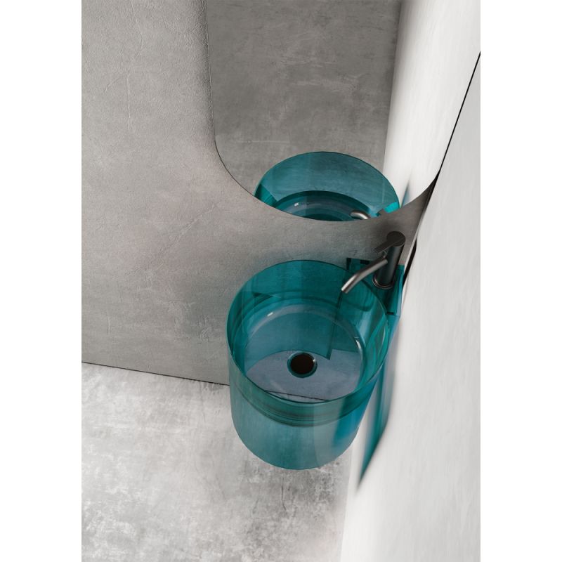 Раковина подвесная прозрачная угловая ABBER Kristall AT2705Aquamarin бирюзовая