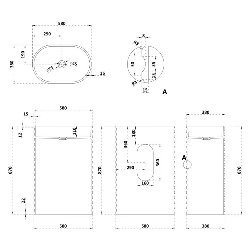 Раковина отдельностоящая ABBER Stein AS2550-H белая матовая