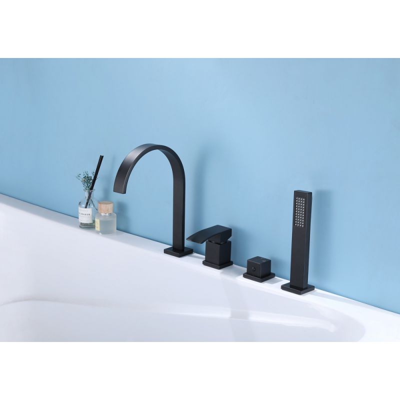 Смеситель ABBER Wasserfall AF8613B на борт ванны, черный матовый