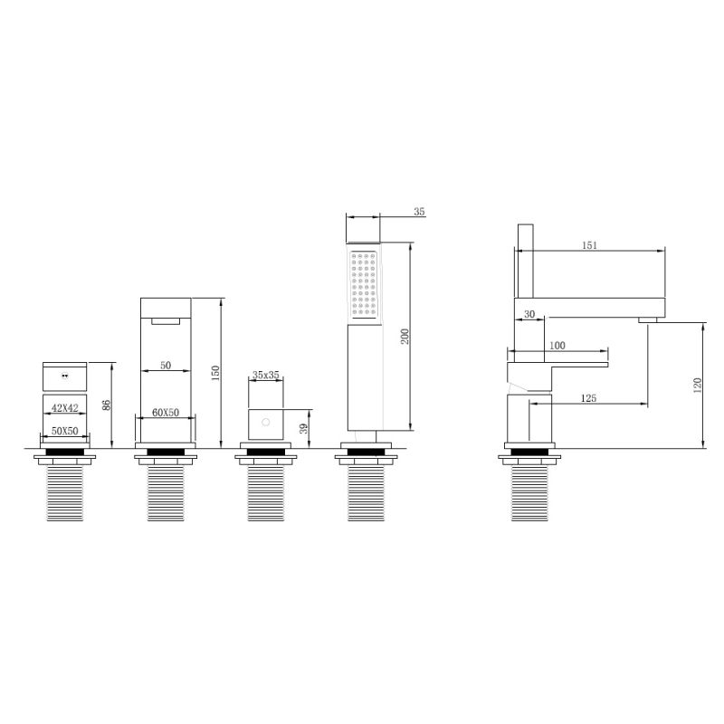 Смеситель ABBER Daheim AF8213B на борт ванны, черный матовый