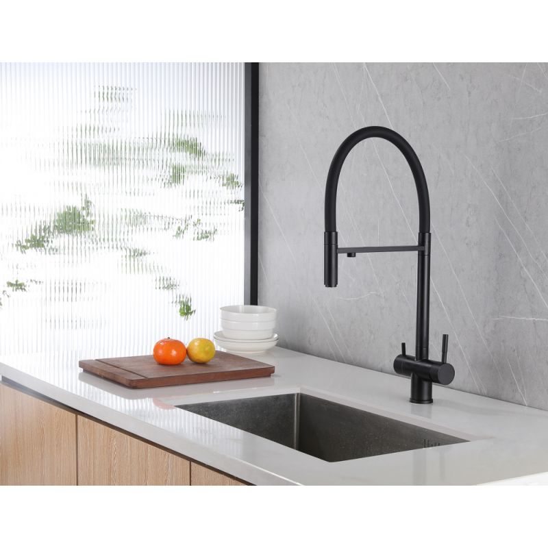 Смеситель ABBER Wasser Kreis AF81141B для кухни с подключением фильтра и выдвижной лейкой, черный матовый