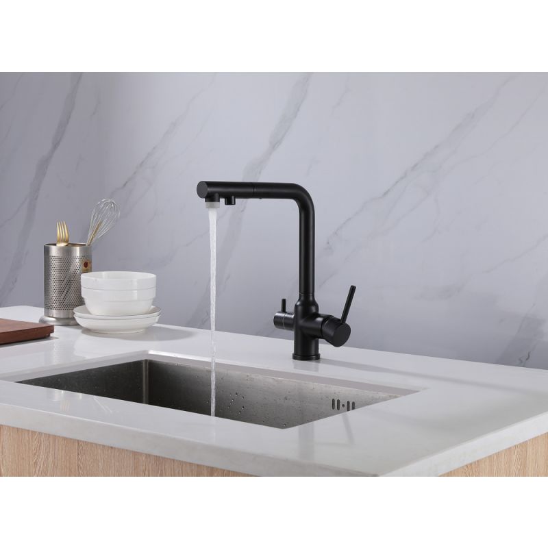 Смеситель ABBER Emotion AF8814B для кухни с подключением фильтра и выдвижной лейкой, черный матовый
