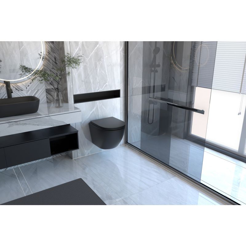 Комплект подвесной унитаз ABBER Bequem AC1100MB черный матовый с инсталляцией AC0105 и кнопкой AC0120MB черная матовая