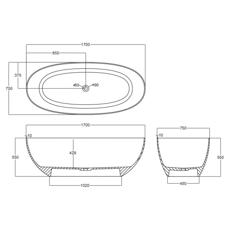 Прозрачная ванна ABBER Kristall AT9703Onyx черная