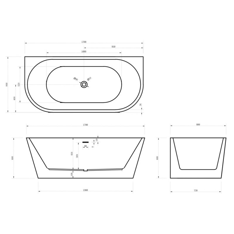Акриловая ванна ABBER AB9216-1.7MW белая матовая