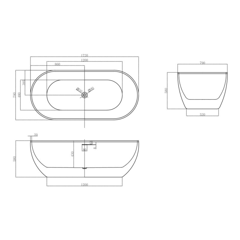 Акриловая ванна ABBER AB9241MW белая матовая