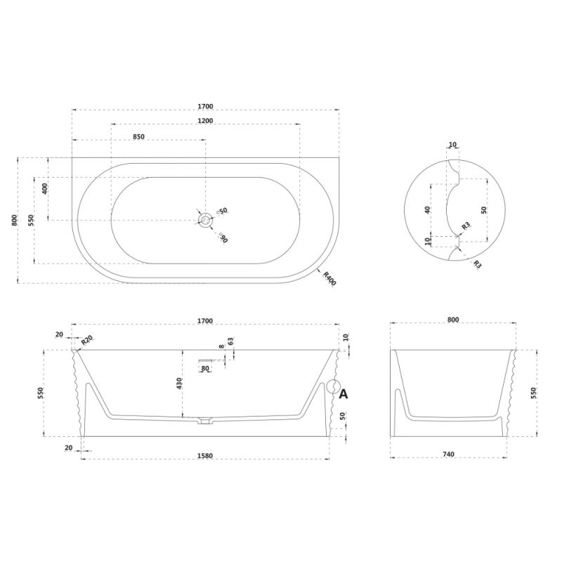 Ванна из искусственного камня ABBER Stein AS9652 белая матовая