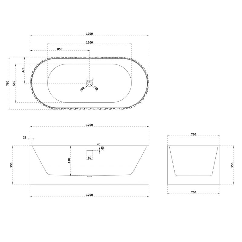 Ванна из искусственного камня ABBER Stein AS9653 белая матовая