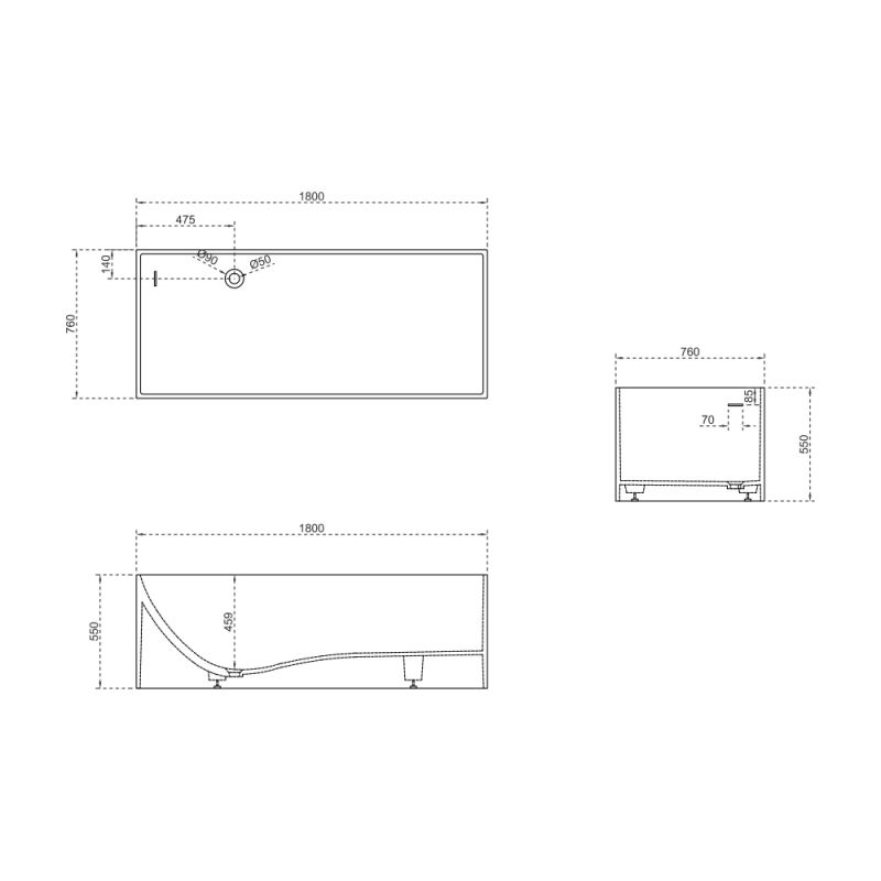 Ванна из искусственного камня ABBER Stein AS9642-1.8 белая матовая
