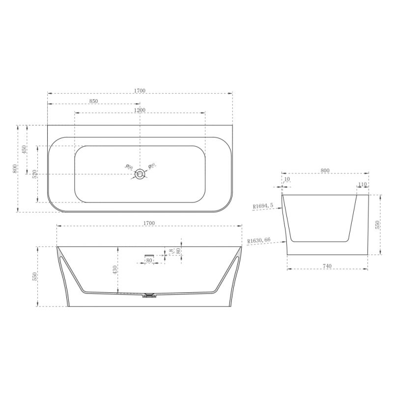 Ванна из искусственного камня ABBER Stein AS9616 белая матовая