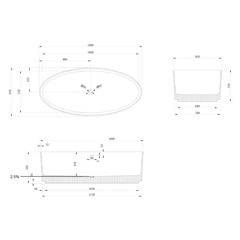 Ванна из искусственного камня ABBER Stein AS9627 белая матовая