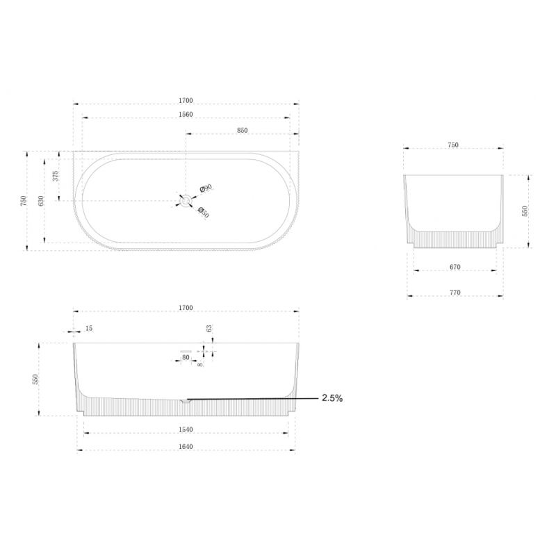 Ванна из искусственного камня ABBER Stein AS9630 белая матовая