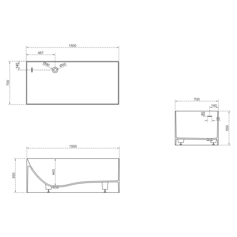 Ванна из искусственного камня ABBER Stein AS9640-1.5 белая матовая