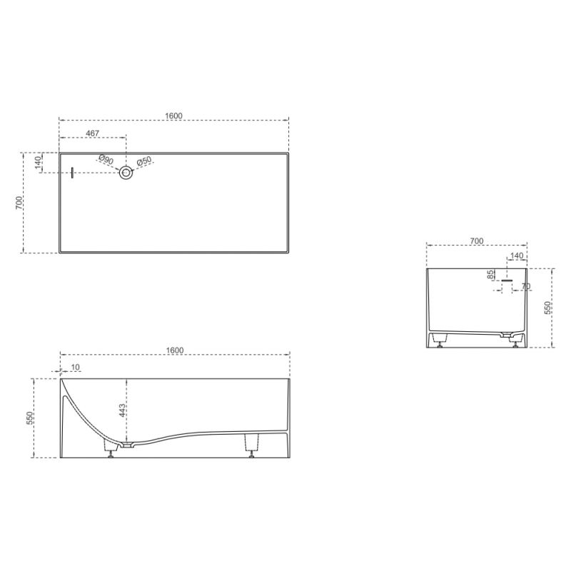 Ванна из искусственного камня ABBER Stein AS9640-1.6 белая матовая