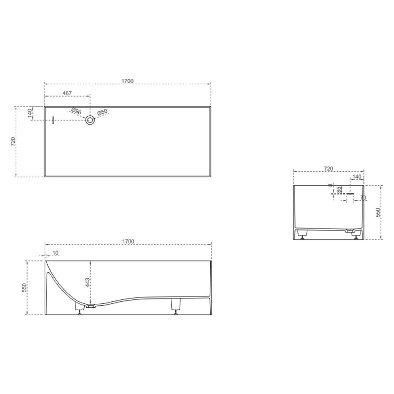 Ванна из искусственного камня ABBER Stein AS9640-1.7 белая матовая