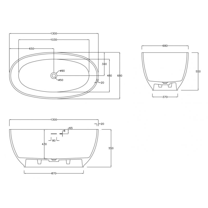 Ванна из искусственного камня ABBER Stein AS9641-1.3 белая матовая
