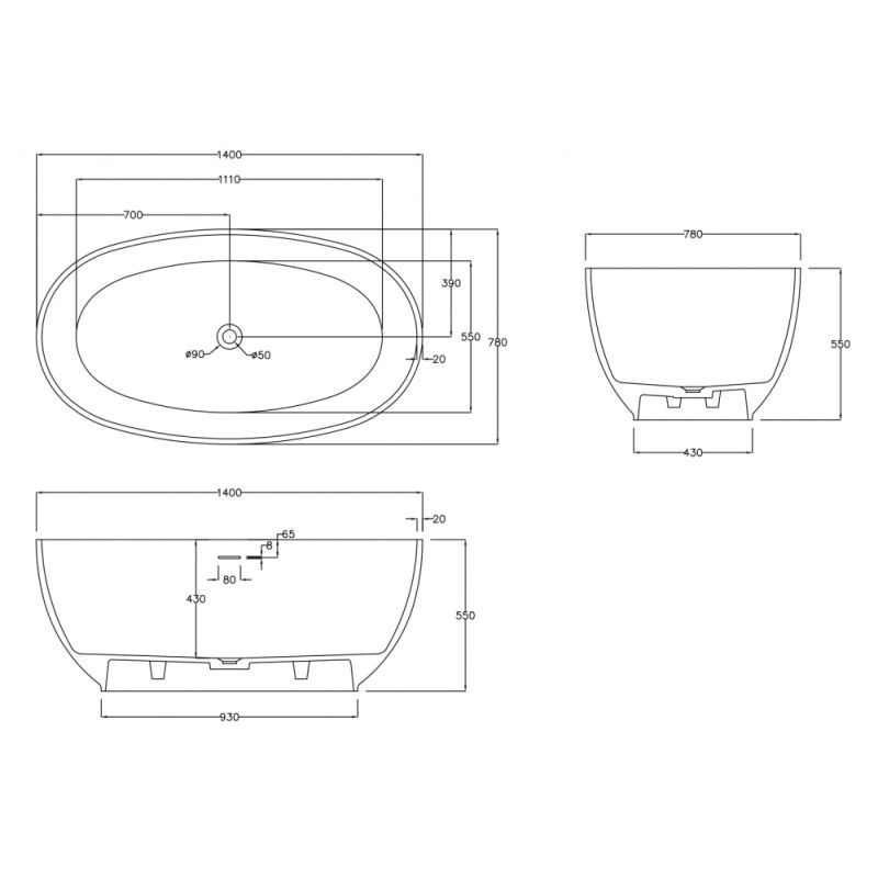 Ванна из искусственного камня ABBER Stein AS9641-1.4 белая матовая