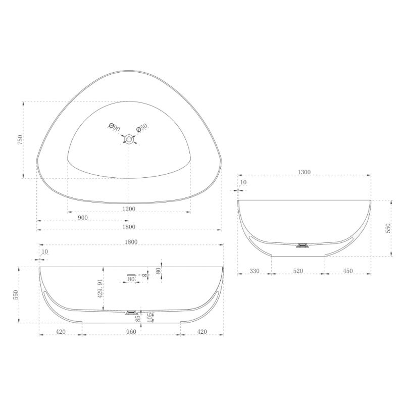 Ванна из искусственного камня ABBER Stein AS9608 белая матовая