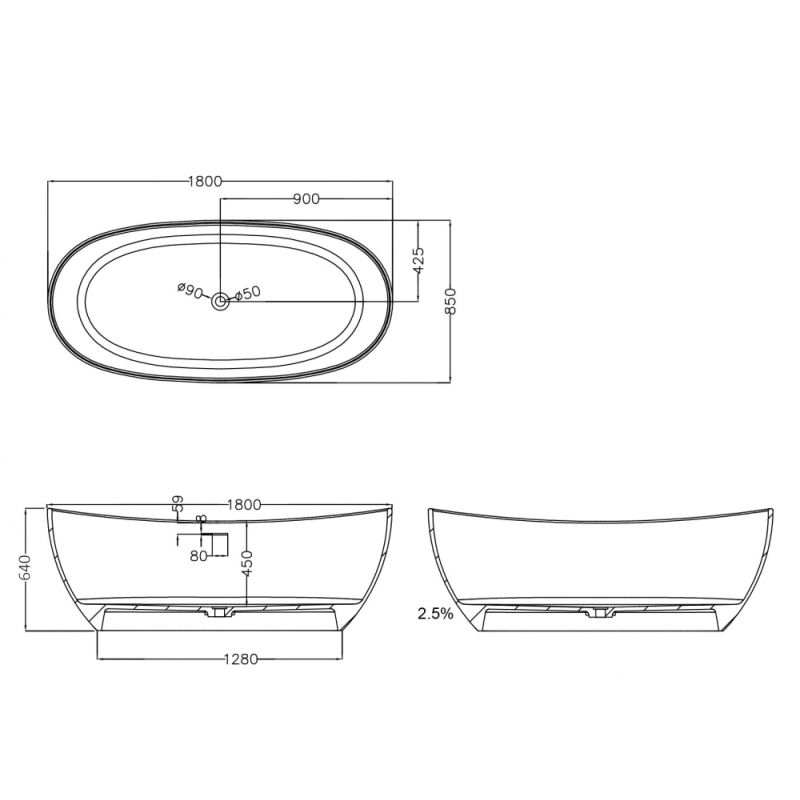 Ванна из искусственного камня ABBER Stein AS9615-1.8 белая матовая