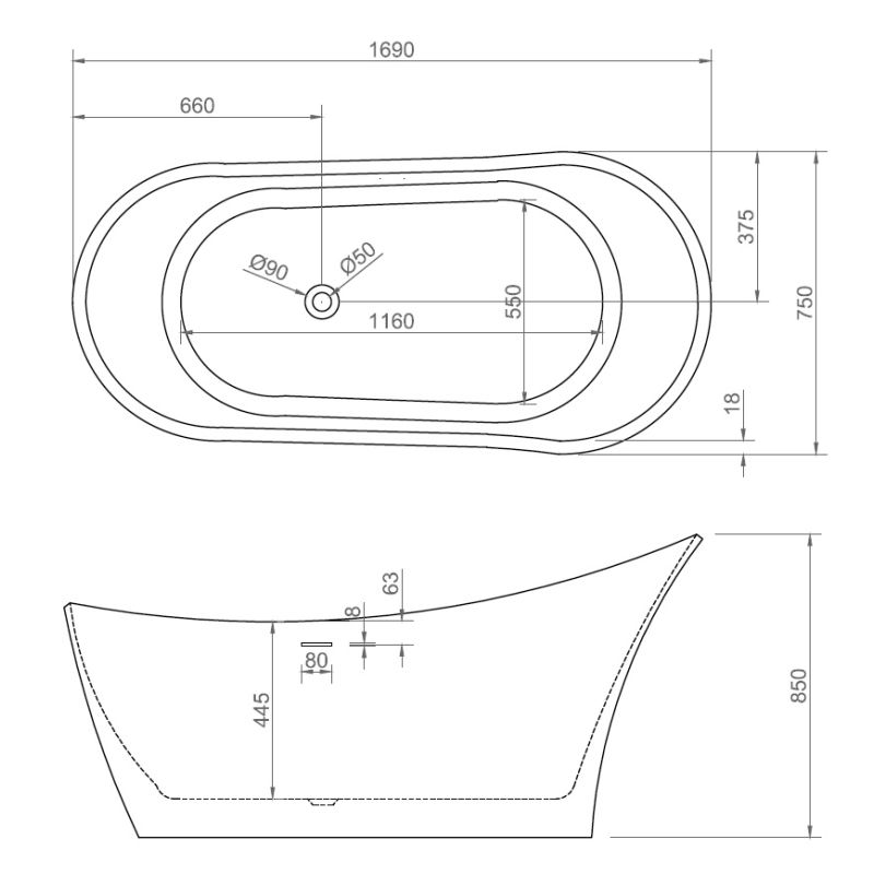 Акриловая ванна ABBER AB9245 белая