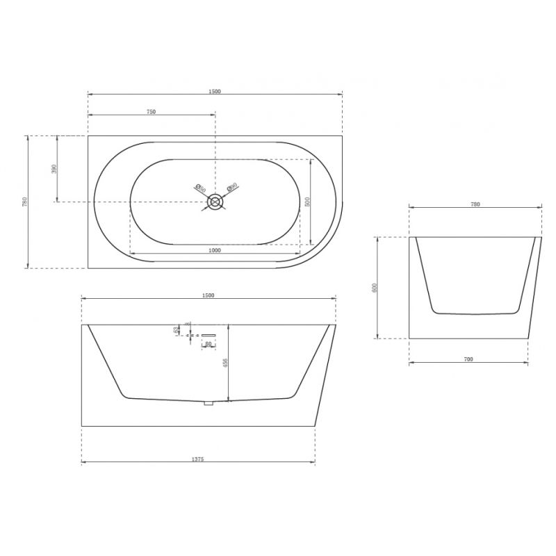 Акриловая ванна ABBER AB9257-1.5 L белая