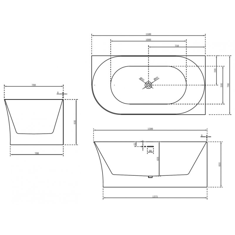 Акриловая ванна ABBER AB9258-1.5 R белая