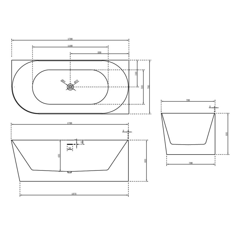 Акриловая ванна ABBER AB9258-1.7 R белая