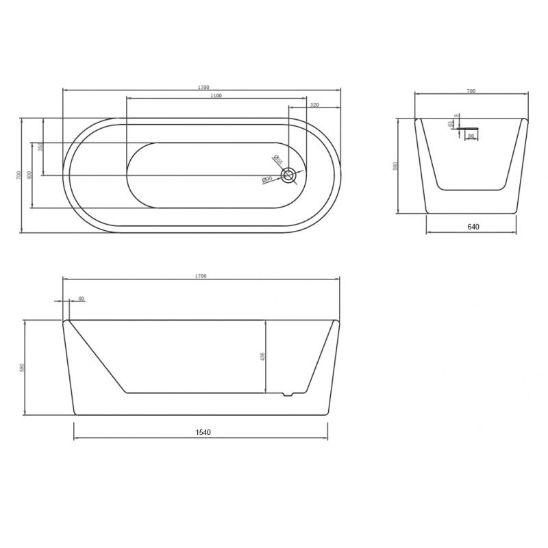 Акриловая ванна ABBER AB9272-1.7 белая