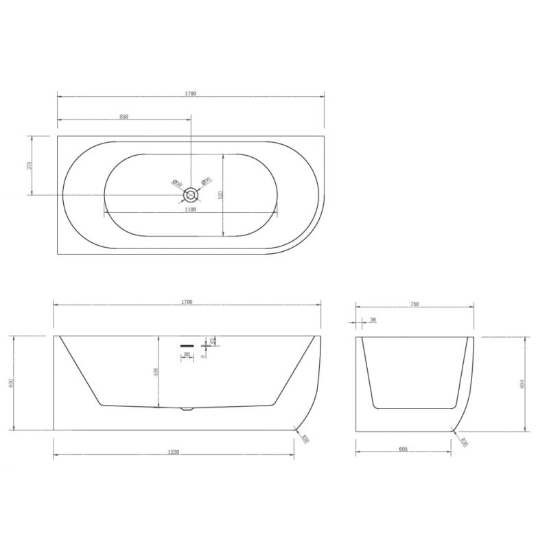 Акриловая ванна ABBER AB9315 L белая