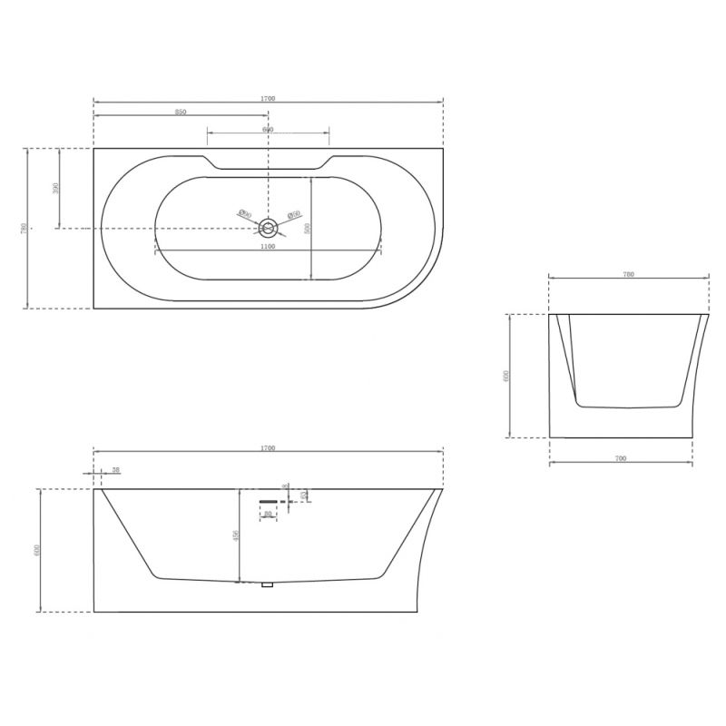 Акриловая ванна ABBER AB9335-1.7 L белая