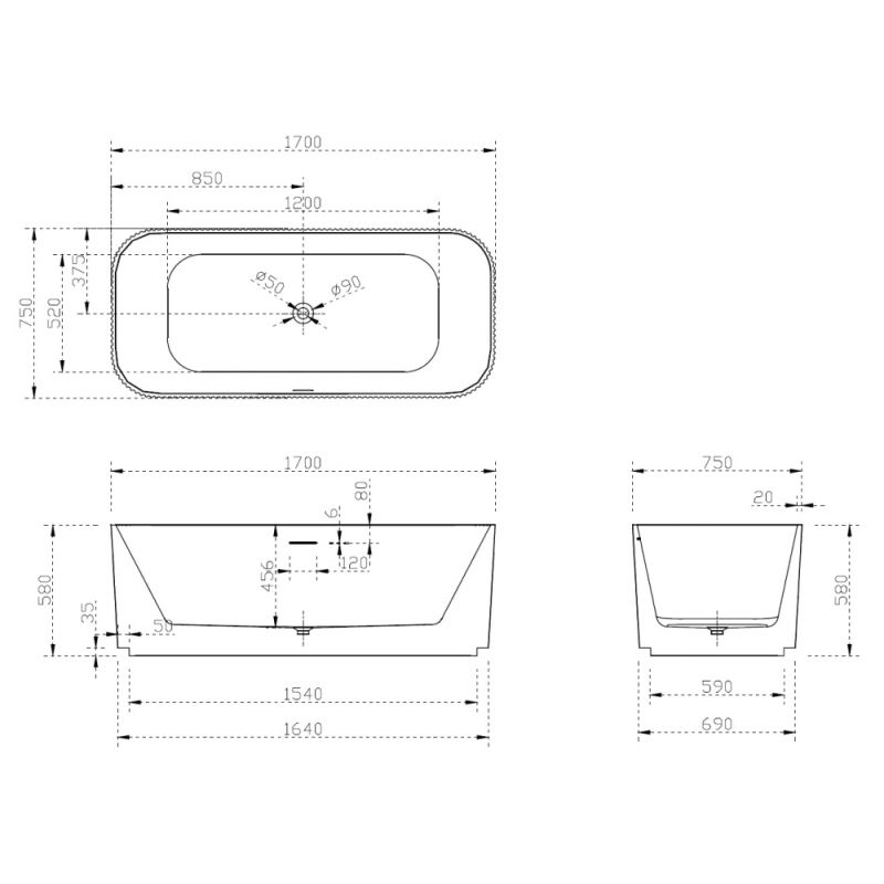 Акриловая ванна ABBER AB9363-1.7 белая