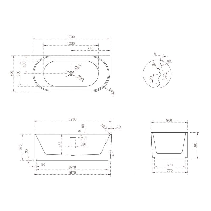 Акриловая ванна ABBER AB9438-1.7 L белая